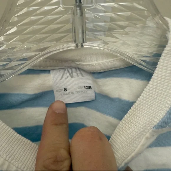 Zara Girls Sky Blue Elasticized Stripe Top Shirt 8 year - Picture 2 of 3